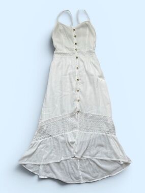 Hollister White Lace-Trim Maxi Dress with Button Front